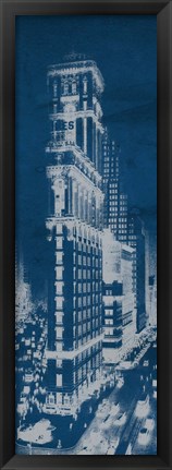 Framed Times Square Postcard Blueprint Panel Print