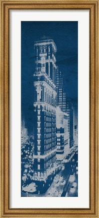Framed Times Square Postcard Blueprint Panel Print