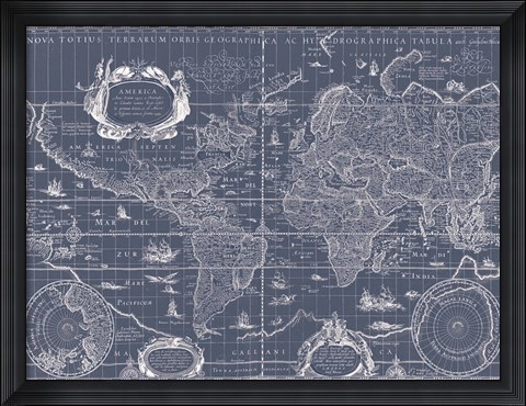 Framed Blueprint World Map Print