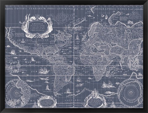 Framed Blueprint World Map Print