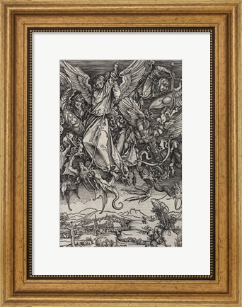 Framed St. Michael Fighting the Dragon by Albrecht Durer, 1498 Print