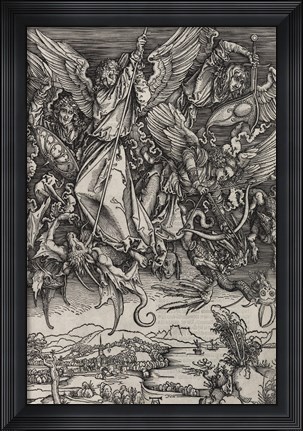Framed St. Michael Fighting the Dragon by Albrecht Durer, 1498 Print