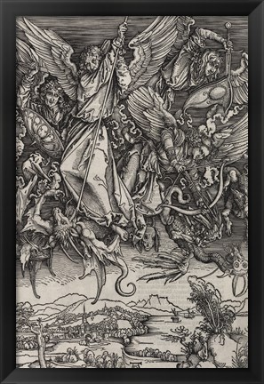 Framed St. Michael Fighting the Dragon by Albrecht Durer, 1498 Print