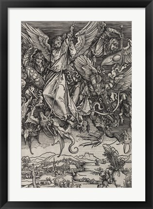 Framed St. Michael Fighting the Dragon by Albrecht Durer, 1498 Print