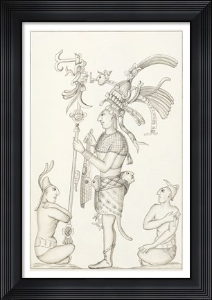 Framed Drawing of stucco relief at the Palace, Maya ruins at Palenque Print