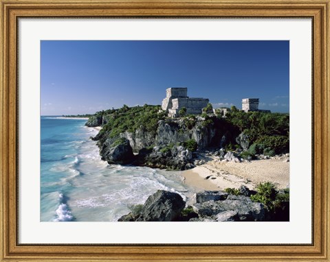 Framed Pyramid on the seashore, El Castillo, Tulum Mayan, Quintana Roo, Mexico Print