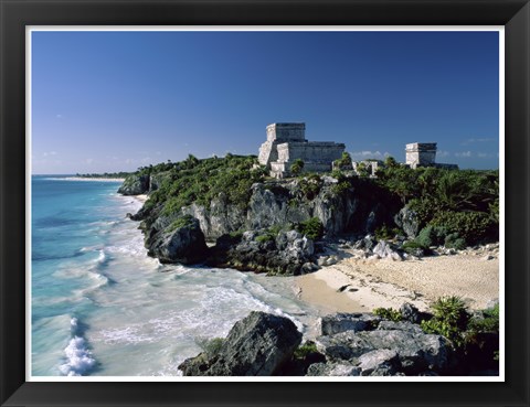 Framed Pyramid on the seashore, El Castillo, Tulum Mayan, Quintana Roo, Mexico Print