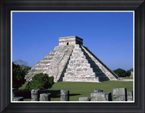 Framed Old ruins of a pyramid,  Chichen Itza Mayan Print