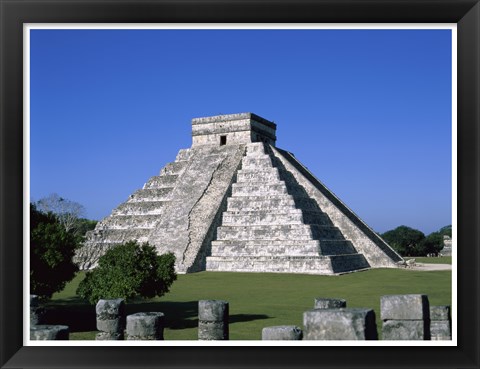 Framed Old ruins of a pyramid,  Chichen Itza Mayan Print