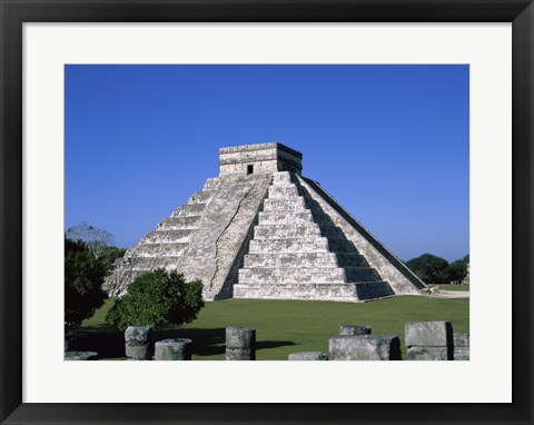 Framed Old ruins of a pyramid,  Chichen Itza Mayan Print