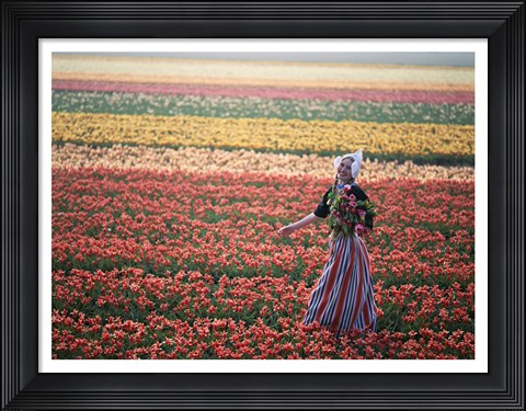 Framed Dutch Girl in Tulip Fields Print