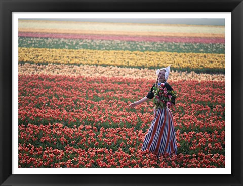 Framed Dutch Girl in Tulip Fields Print