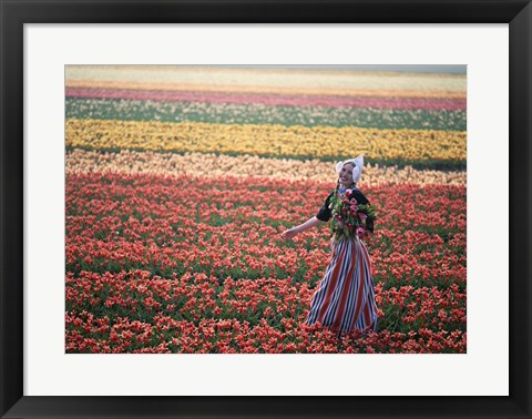 Framed Dutch Girl in Tulip Fields Print