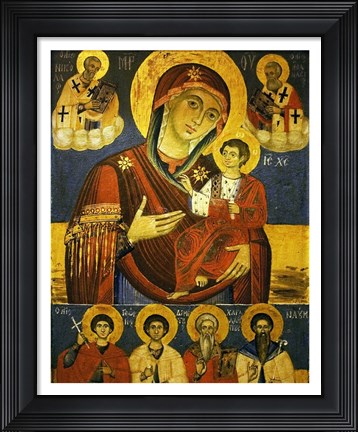 Framed God&#39;s Mother Showing the Way with Chosen Saints Print