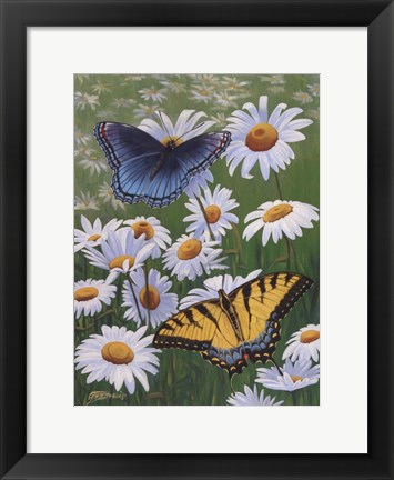 Framed Butterflies &amp; Daisies Print