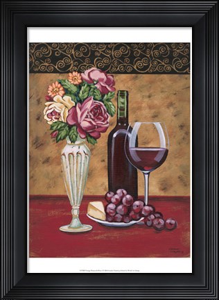 Framed Vintage Flowers &amp; Wine I Print