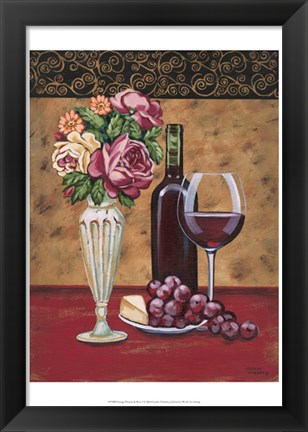 Framed Vintage Flowers &amp; Wine I Print