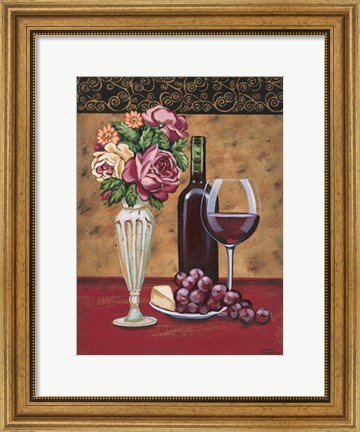 Framed Vintage Flowers &amp; Wine I Print