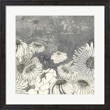 Framed Flowers on Grey I Print