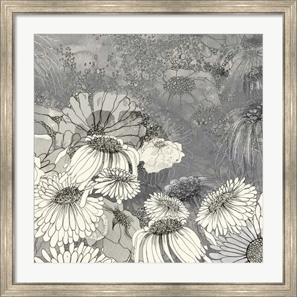 Framed Flowers on Grey II Print