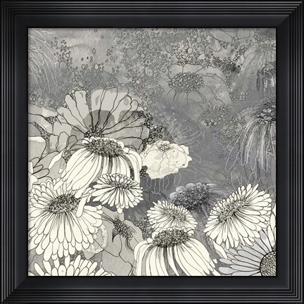 Framed Flowers on Grey II Print