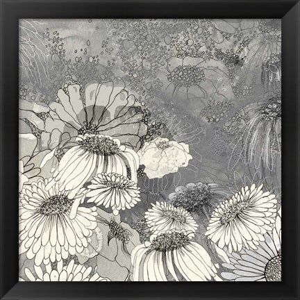 Framed Flowers on Grey II Print