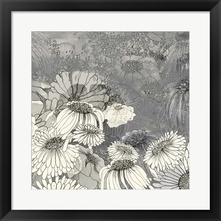 Framed Flowers on Grey II Print