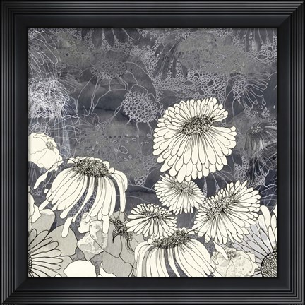 Framed Flowers on Grey III Print