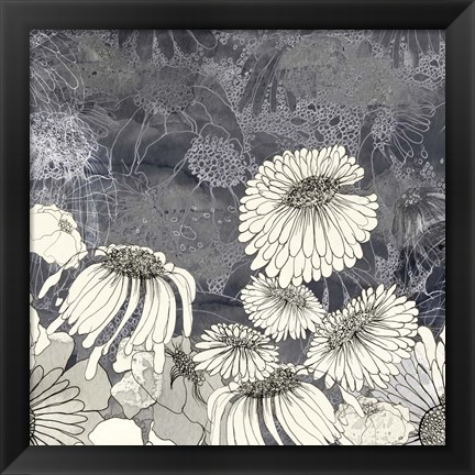 Framed Flowers on Grey III Print