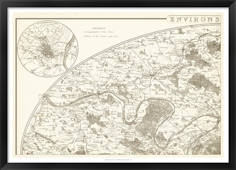 Framed Sepia Environs Paris I Print