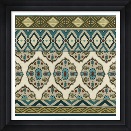 Framed Turquoise Textile I Print