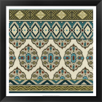 Framed Turquoise Textile I Print