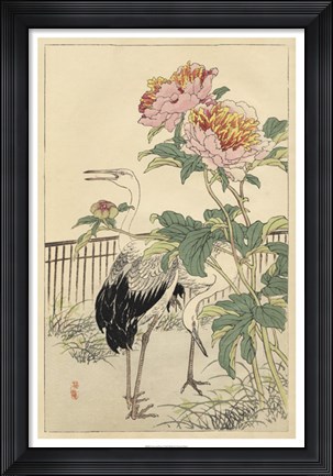 Framed Crane and Peony Print