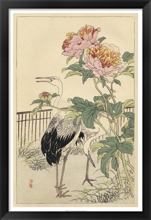 Framed Crane and Peony Print