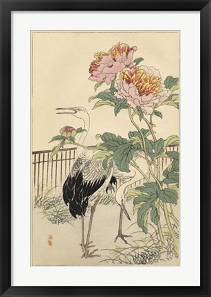 Framed Crane and Peony Print