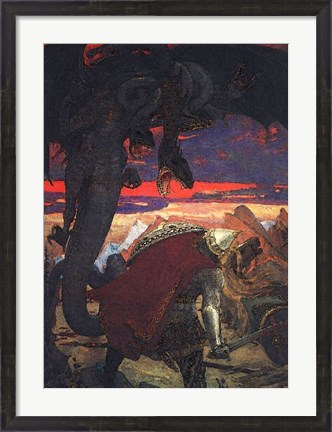 Framed Dobryni Nikiticha with Seven-Headed Serpent Dragon Print
