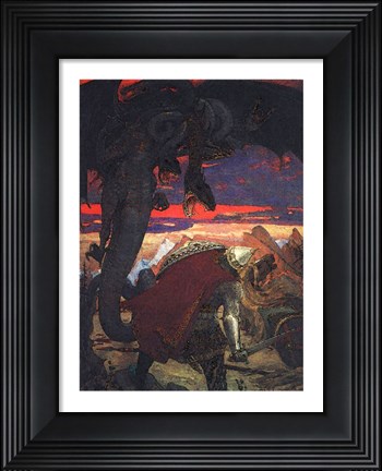 Framed Dobryni Nikiticha with Seven-Headed Serpent Dragon Print