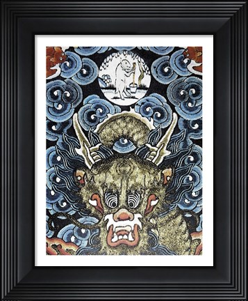 Framed Dragon and White Rabbit Making Elixir of Immortality Print