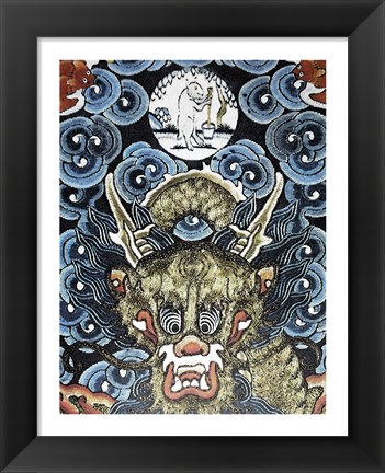 Framed Dragon and White Rabbit Making Elixir of Immortality Print