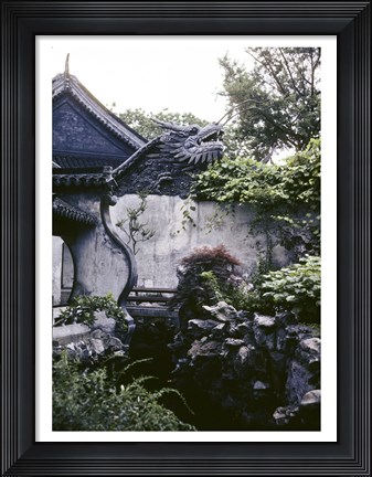 Framed Garden with Dragon on Temple Wall Shanghai, China Print