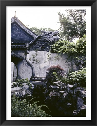 Framed Garden with Dragon on Temple Wall Shanghai, China Print