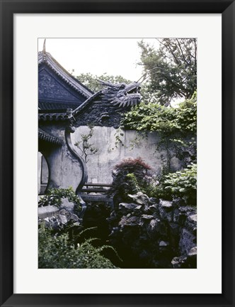 Framed Garden with Dragon on Temple Wall Shanghai, China Print