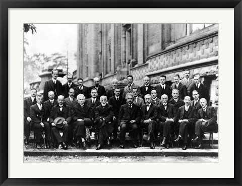 Framed 1927 Solvay Conference on Quantum Mechanics Print