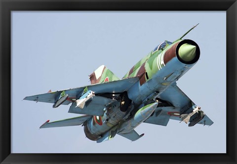 Framed MiG-21bis taking off armed with AA-8 Aphid air-to-air missiles Print