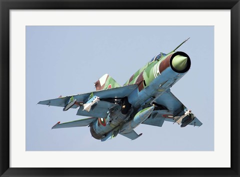 Framed MiG-21bis taking off armed with AA-8 Aphid air-to-air missiles Print