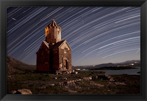 Framed Star trails above Dzordza church, Iran Print