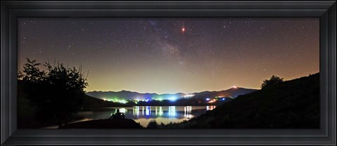 Framed Lunar eclipse and Milky Way above Taleqan Lake, Iran Print