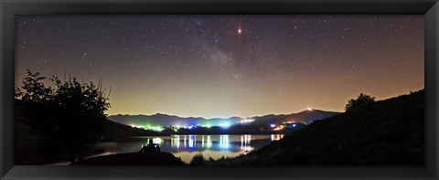 Framed Lunar eclipse and Milky Way above Taleqan Lake, Iran Print