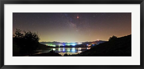 Framed Lunar eclipse and Milky Way above Taleqan Lake, Iran Print