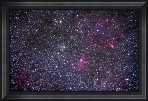 Framed Open cluster Messier 52 and the Bubble Nebula in the constellation Cassiopeia Print